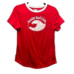 Old Navy Women’s Sunday Surf Club Red White Ringer Tee Size XS